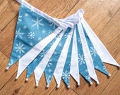 Blue snowflake Christmas fabric bunting | Double-sided | 12 flags | 3 metres
