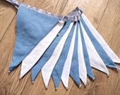Turquoise and blue linen fabric bunting | Double-sided | 12 flags | approx 3 metres