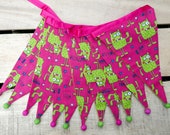 Pink and green cartoon monster fabric bunting  | Double-sided | 12 flags | Approx 3 metres