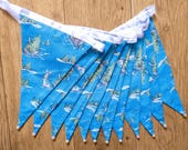 Beatrix Potter Peter Rabbit Christmas blue festive fabric bunting | Double-sided | 12 flags | approx 3 metres