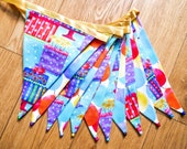 Birthday cake and balloons colourful fabric bunting | Double-sided | 12 flags | approx 3 metres