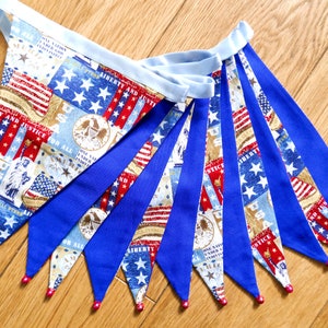 Americana red, white and blue fabric bunting | Double-sided | 12 flags | approx 3 metres