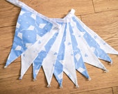 Pale blue and white kite fabric bunting | Double-sided | 10 flags | approx 3 metres | Nursery, Christening, Child's bedroom