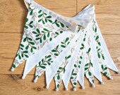 Cream festive mistletoe Christmas fabric bunting | Double-sided | 12 flags | approx 3 metres