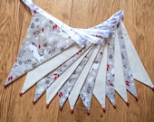 Beige winter hare festive Christmas fabric bunting | Double-sided | 12 flags | approx 3 metres