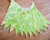 Green and yellow lemon and lime citrus fabric bunting | Double-sided | 12 flags | approx 3 metres