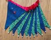 Denim and floral fabric bunting | Double-sided | 12 flags | approx 3 metres