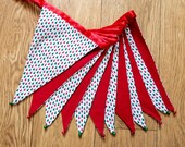 Red and green festive Christmas tree fabric bunting | Double-sided | 12 flags | approx 3 metres