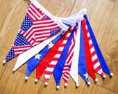 USA flag, stars and stripes red, white and blue fabric bunting | Double-sided | 12 flags | approx 3 metres