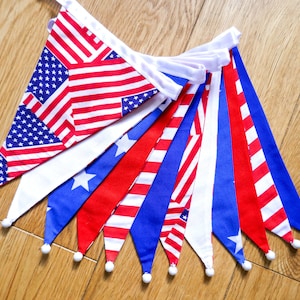 USA flag, stars and stripes red, white and blue fabric bunting | Double-sided | 12 flags | approx 3 metres