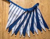 Beige, blue and red striped fabric bunting | Double-sided | 12 flags | approx 3 metres