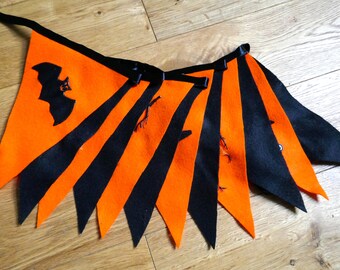 Orange and black spooky Halloween felt bunting | Double-sided | 12 flags | approx 3 metres