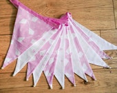 Pale pink and white kite fabric bunting | Double-sided | 12 flags | approx 3 metres | Nursery, Christening, Child's bedroom
