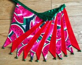Colourful red watermelon summer fabric bunting | Double-sided | 12 flags | 3 metres