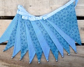 Turquoise blue anchor and stripes fabric bunting | Double sided | 12 flags | approx 3 metres