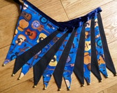Blue guitar music fabric bunting | Double-sided | 12 flags | Approx 3 metres