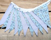 Turquoise keys fabric bunting | Double-sided | 12 flags | approx 3 metres