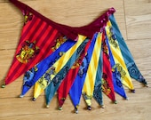 Harry Potter Hogwarts houses fabric bunting | Double-sided | 12 flags | approx 3 metres