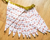 Crowns, hearts and flags fabric bunting  | Double-sided | 12 flags | 3 metres
