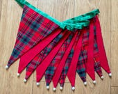 Red, green and gold tartan fabric bunting | Double-sided | 12 flags | approx 3 metres