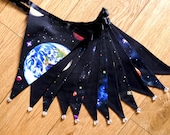 Stars, planets and galaxies space fabric bunting | Double-sided | 12 flags | approx 3 metres