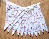 Birds and berries fabric bunting | Double-sided | 12 flags | Approx 3 metres