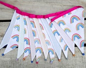 Colourful rainbow pattern fabric bunting – Pride, NHS | Double-sided | 12 flags | approx 3 metres