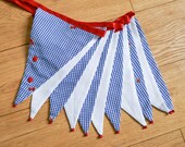 Blue and white check/gingham fabric bunting | Double-sided | 11 flags | approx 3 metres