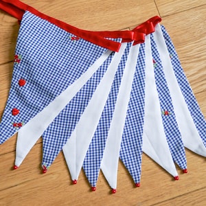 Blue and white check/gingham fabric bunting | Double-sided | 11 flags | approx 3 metres