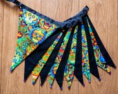 Day of the Dead skeleton fabric bunting | Double-sided | 12 flags | Approx 3 metres