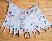 Beatrix Potter Peter Rabbit Christmas pale grey festive fabric bunting | Double-sided | 12 flags | approx 3 metres