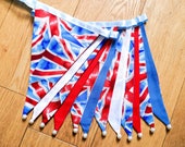 Union Jack UK flag red, white and blue fabric bunting | Double-sided | 12 flags | approx 3 metres