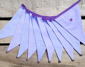 Purple and white striped fabric bunting | Double-sided | 10 flags | approx 2 metres