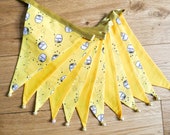 Yellow Winnie the Pooh honey pot and bees fabric bunting | Double-sided | 12 flags | approx 3 metres | Nursery, Child's bedroom