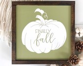 New fall design hello fall sign, fall decor, autumn decor, pumpkin sign, green fall sign, framed sign, finally fall
