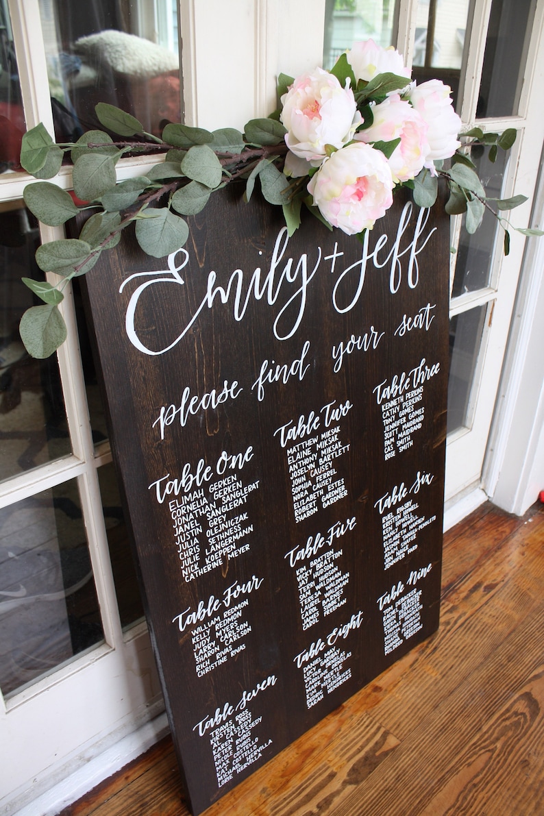 Custom Wood Wedding Seating Chart Guest List Hand written Etsy