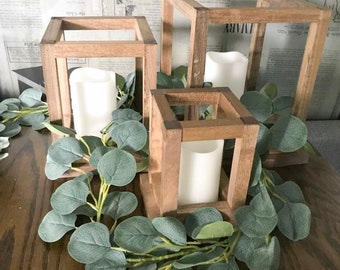 Wood Lantern Set of 3 | wedding centerpiece wood farmhouse style wood lanterns candle centerpiece, set of 3