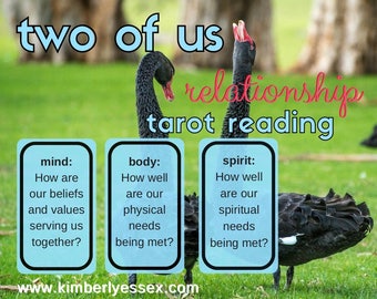 Two of Us 3-card Relationship (mind/body/spirit) Tarot Reading (digital file: PDF, JPG - you print)