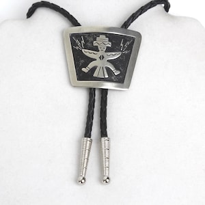 Vintage Silver Tone Knifewing Kachina Bolo Tie Overlay style Fred Harvey Era
