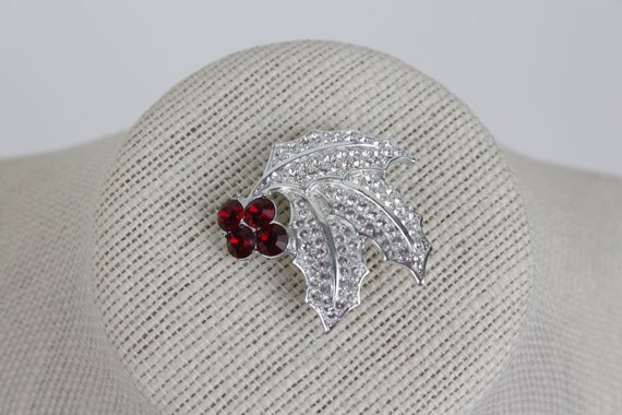 Vintage Monet Silver Tone Holly Sprig Brooch with… - image 6