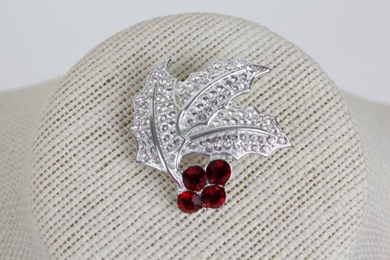 Vintage Monet Silver Tone Holly Sprig Brooch with… - image 4