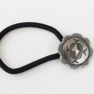 Silver Tone Concho Button Ponytail Tie