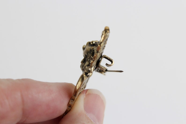 Vintage Jesus Angel Antiqued Bronze Finish Brooch Pin