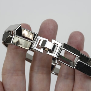 Vintage Chunky Mod  Square Link Silver Tone Bracelet