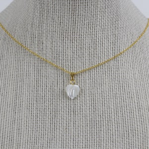 Vintage TINY Mother of Pearl Heart Charm Pendant Gold Tone Necklace