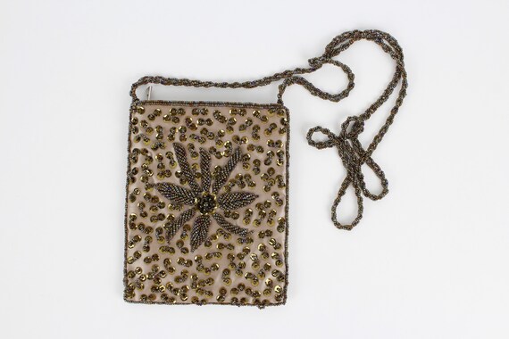 Vintage Golden Brown Taupe Beaded Crossbody Eveni… - image 1