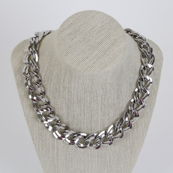 Vintage Monet Silver Tone Double Link Chunky Chain Necklace Collar