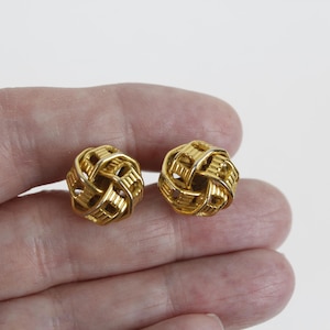 Vintage Gold Tone Love Knot Earrings Woven Ball Studs