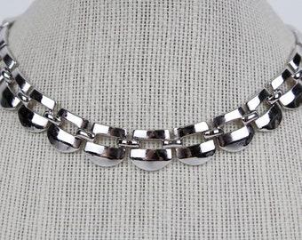 Vintage Monet Chunky Silver Tone Collar Choker SHORT Necklace