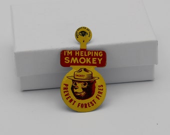 Vintage Fold Over Smokey Bear Badge/ Button